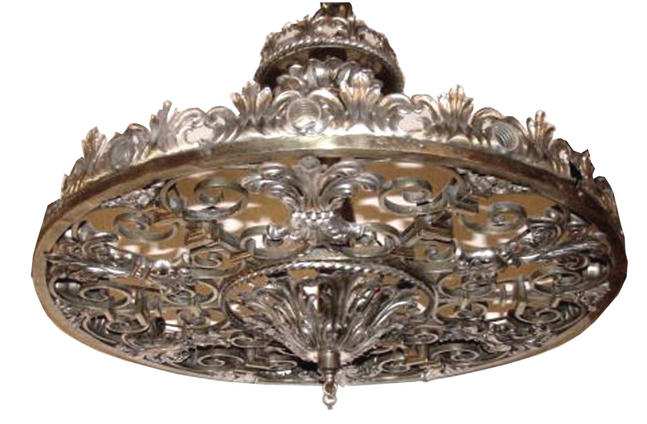 Ornate Nickel Bronze Art Deco Theater Light Chandelier Modernism